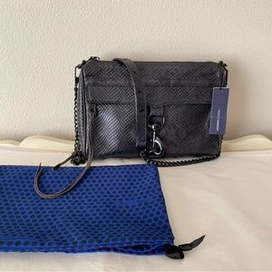Rebecca Minkoff MAC Black Snake Embossed Chain Leather Crossbody Purse Bag
